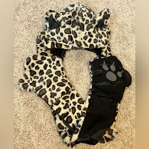 Cheetah 🐆 Print Cat Ears Hooded Scarf Hat w/ Hand Pockets, Festival Cosplay NWT
